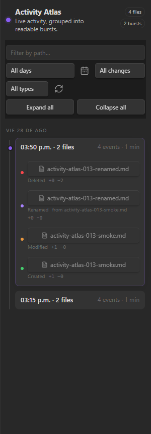 Activity Atlas in Obsidian's dark theme