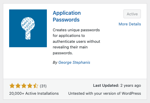 application passwords plugin