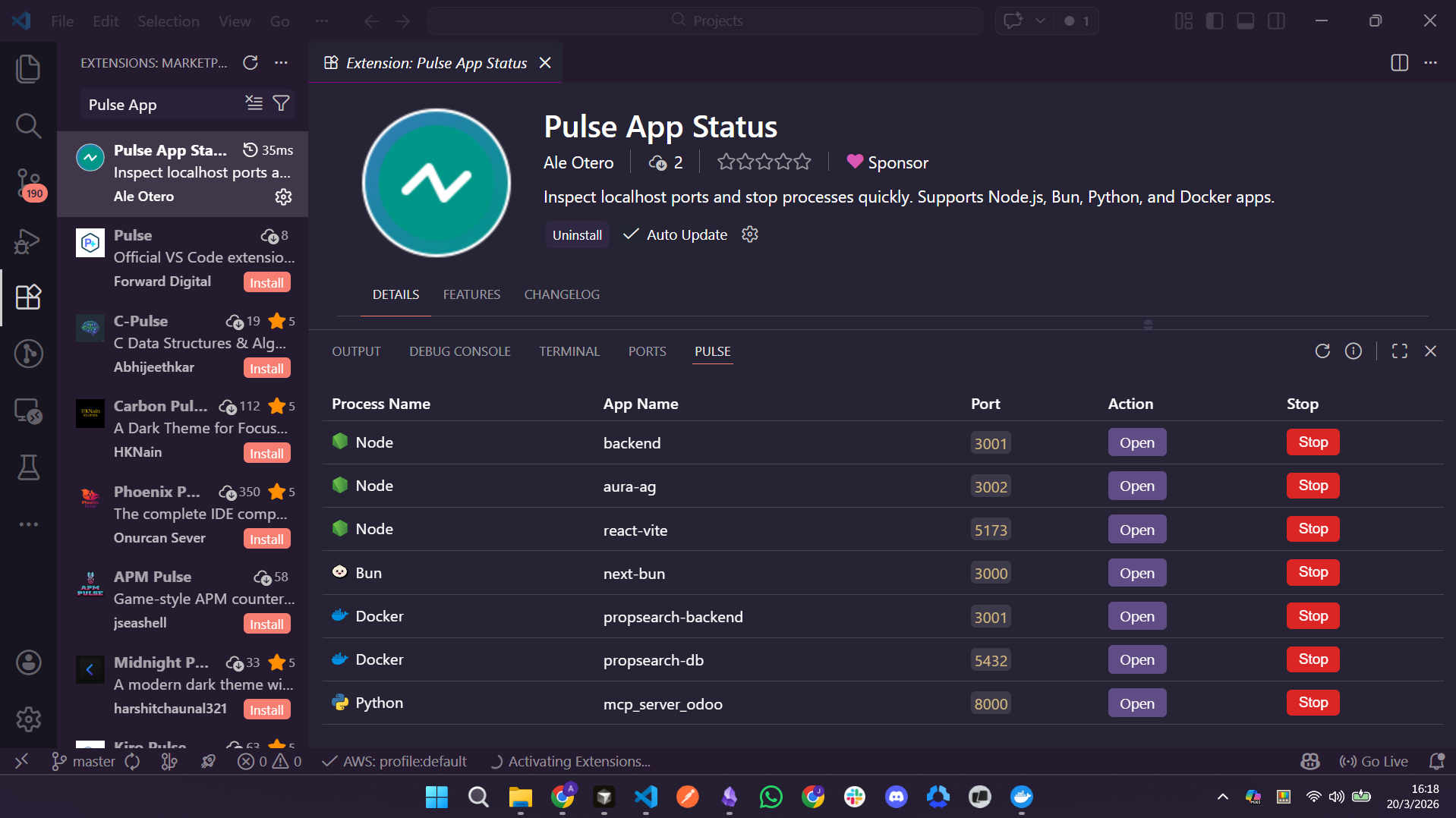 Pulse App Status screenshot