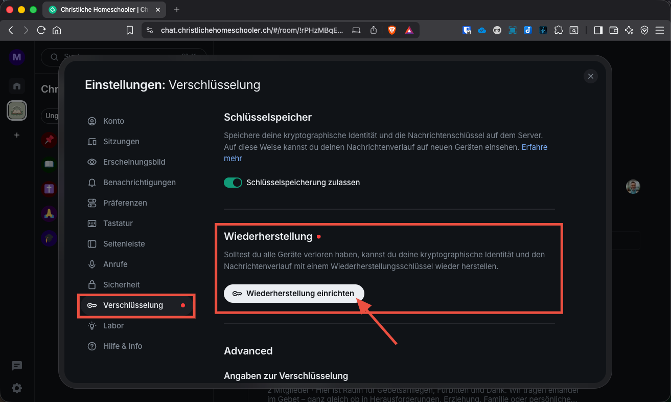 Verschlüsselung einrichten