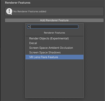 How to add URP VR Lens Flare renderer feature