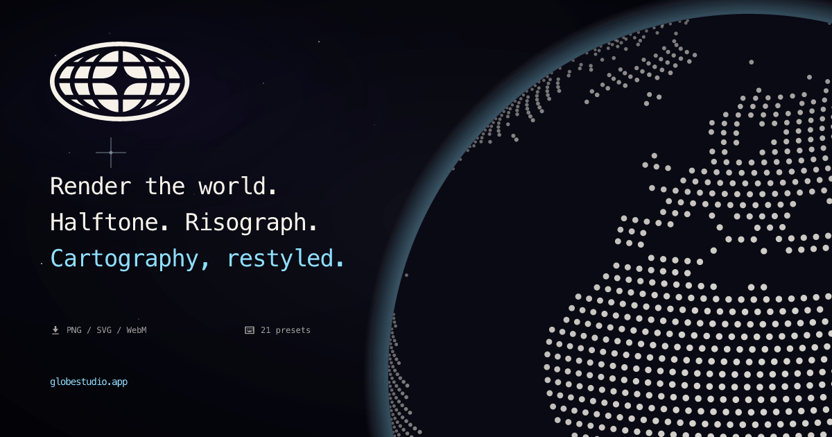 Globestudio — animated dotted 3D globe with 21 shader looks