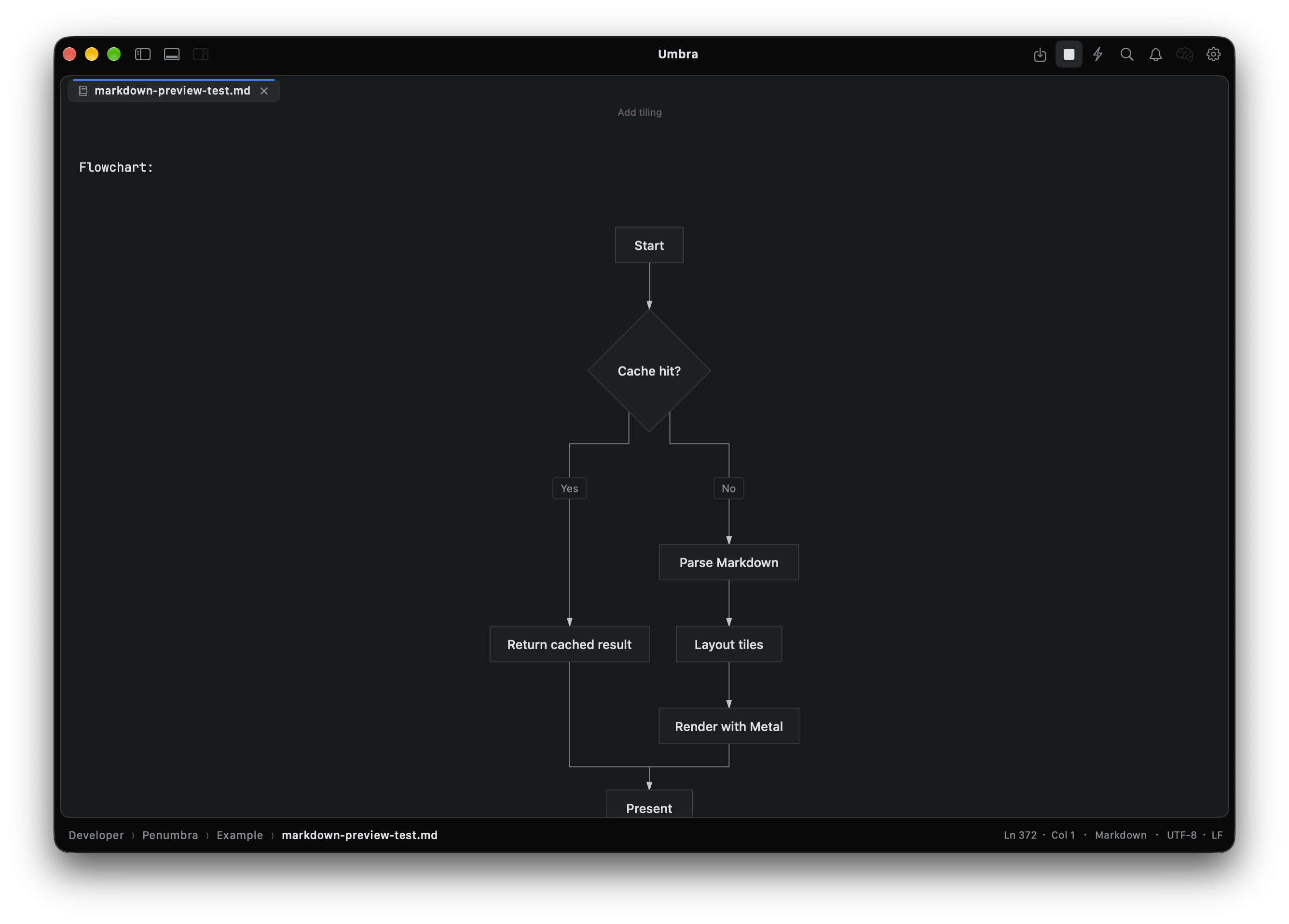 Umbra Markdown preview rendering a flowchart diagram