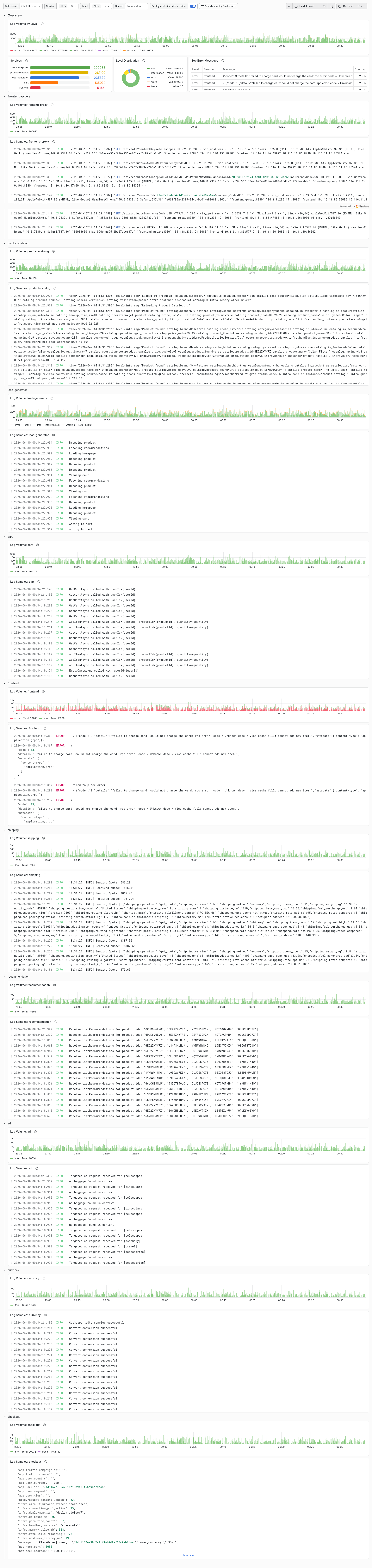 OpenTelemetry Logs Explorer (light theme)