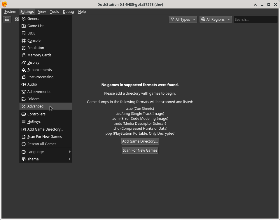 Open Advanced Settings in DuckStation