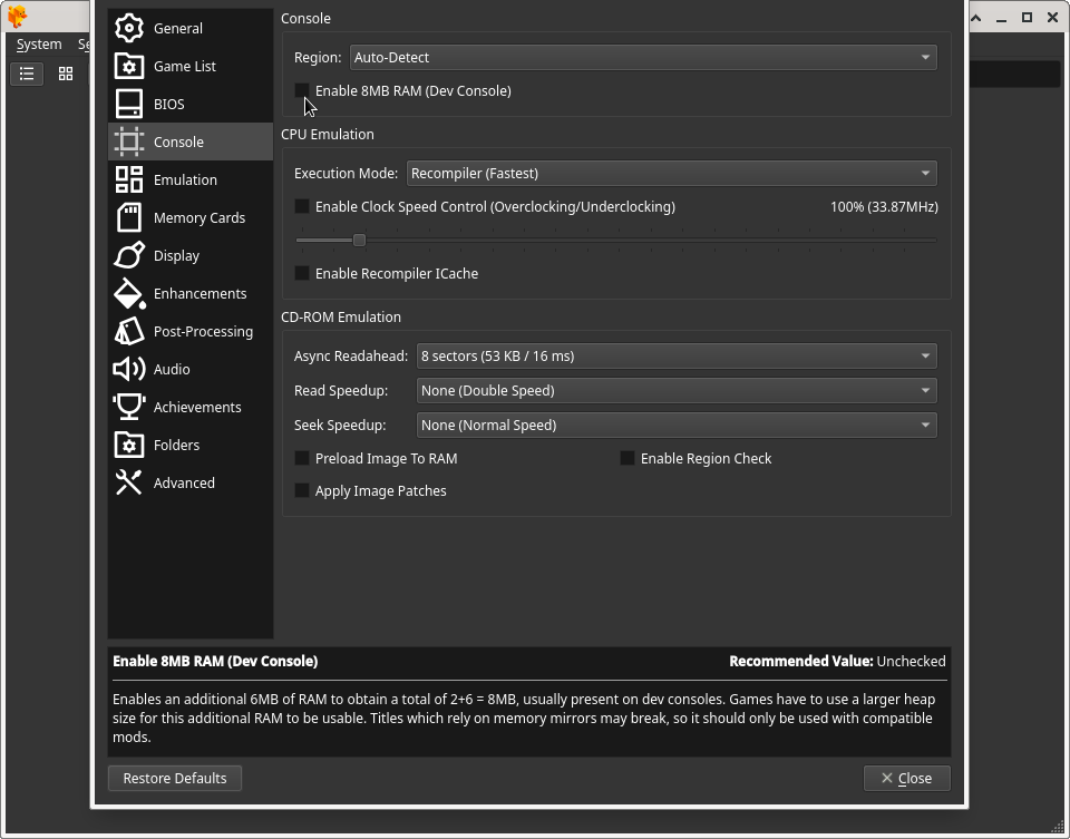 Ensure That The Enable 8MB RAM (Dev Console) Option In DuckStation Is Disabled