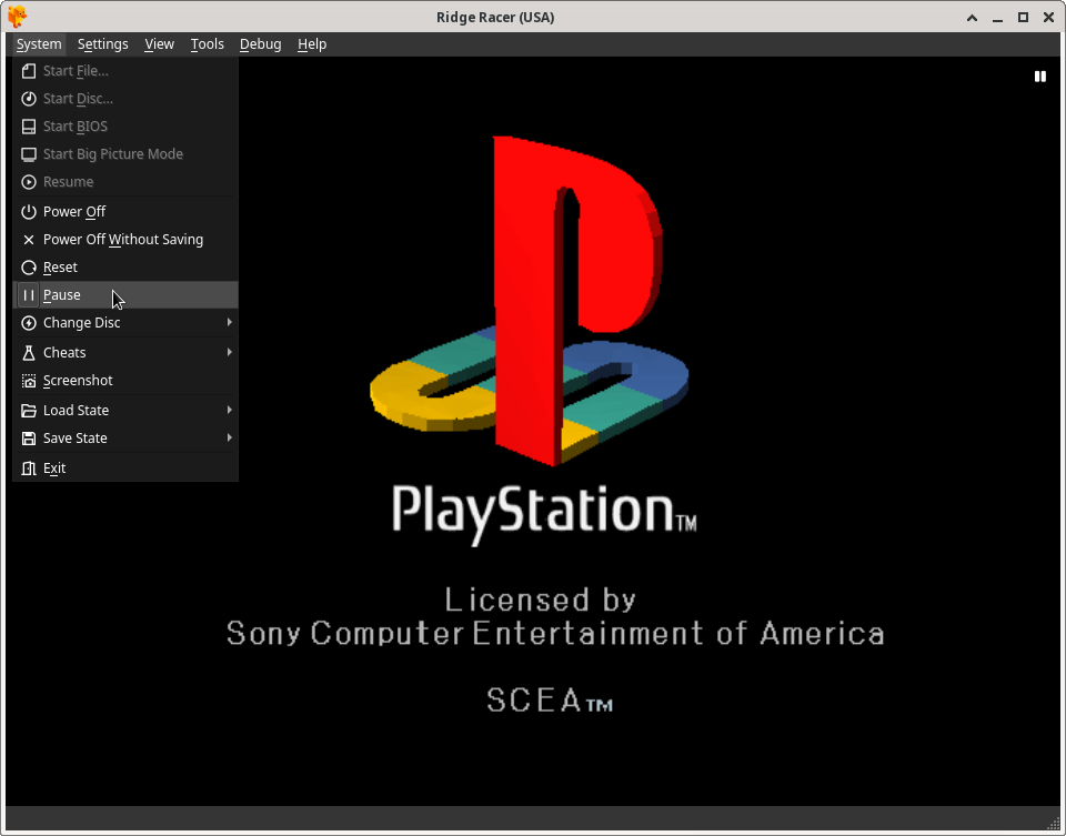 Pause Ridge Racer Emulation