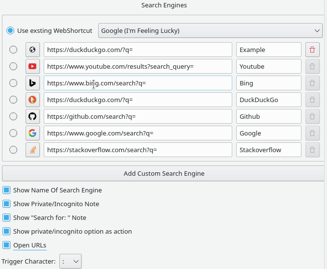 Configure search engines
