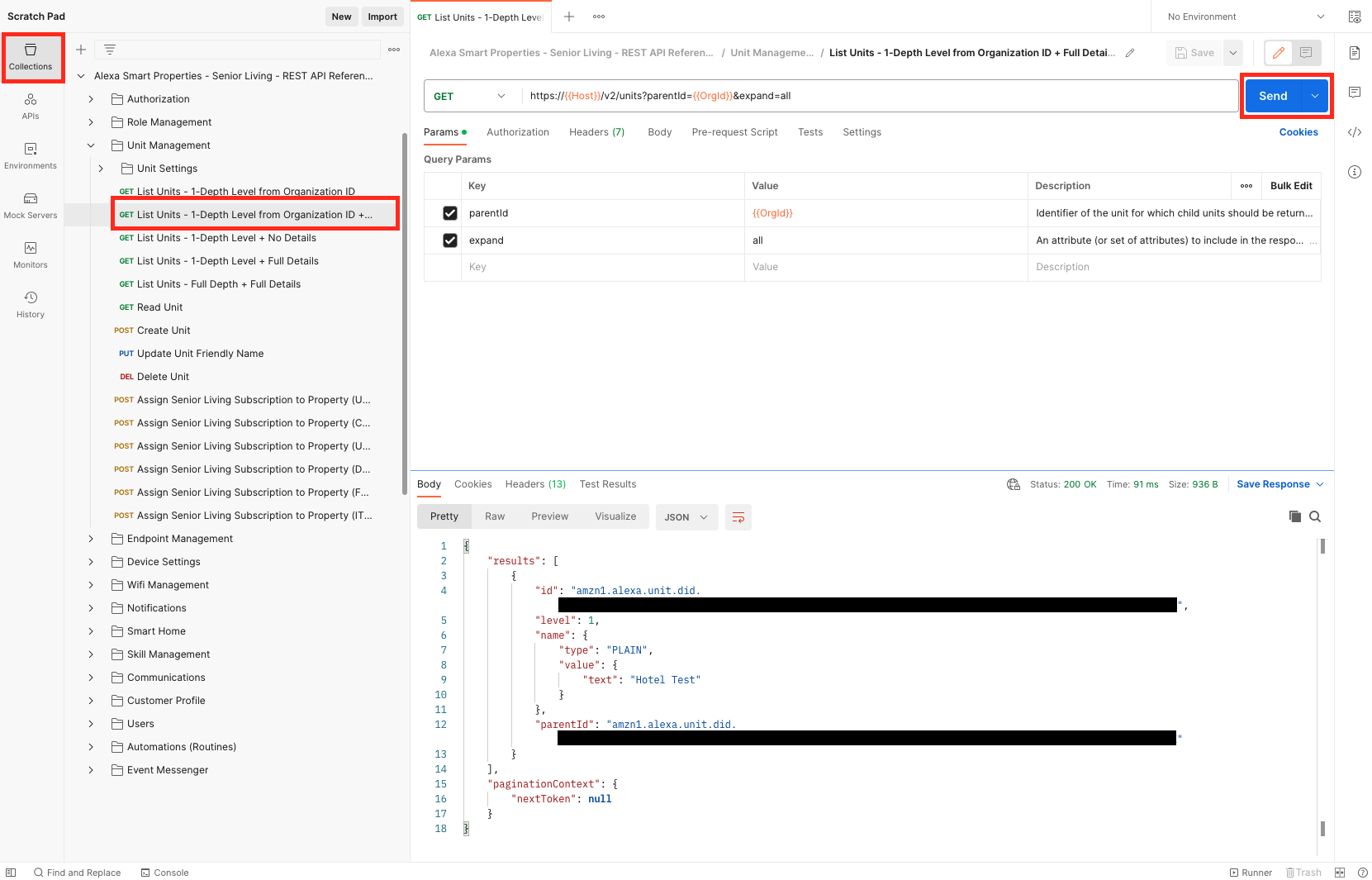 API Call to list properties - Unit Level 1 - from an ASP Organization