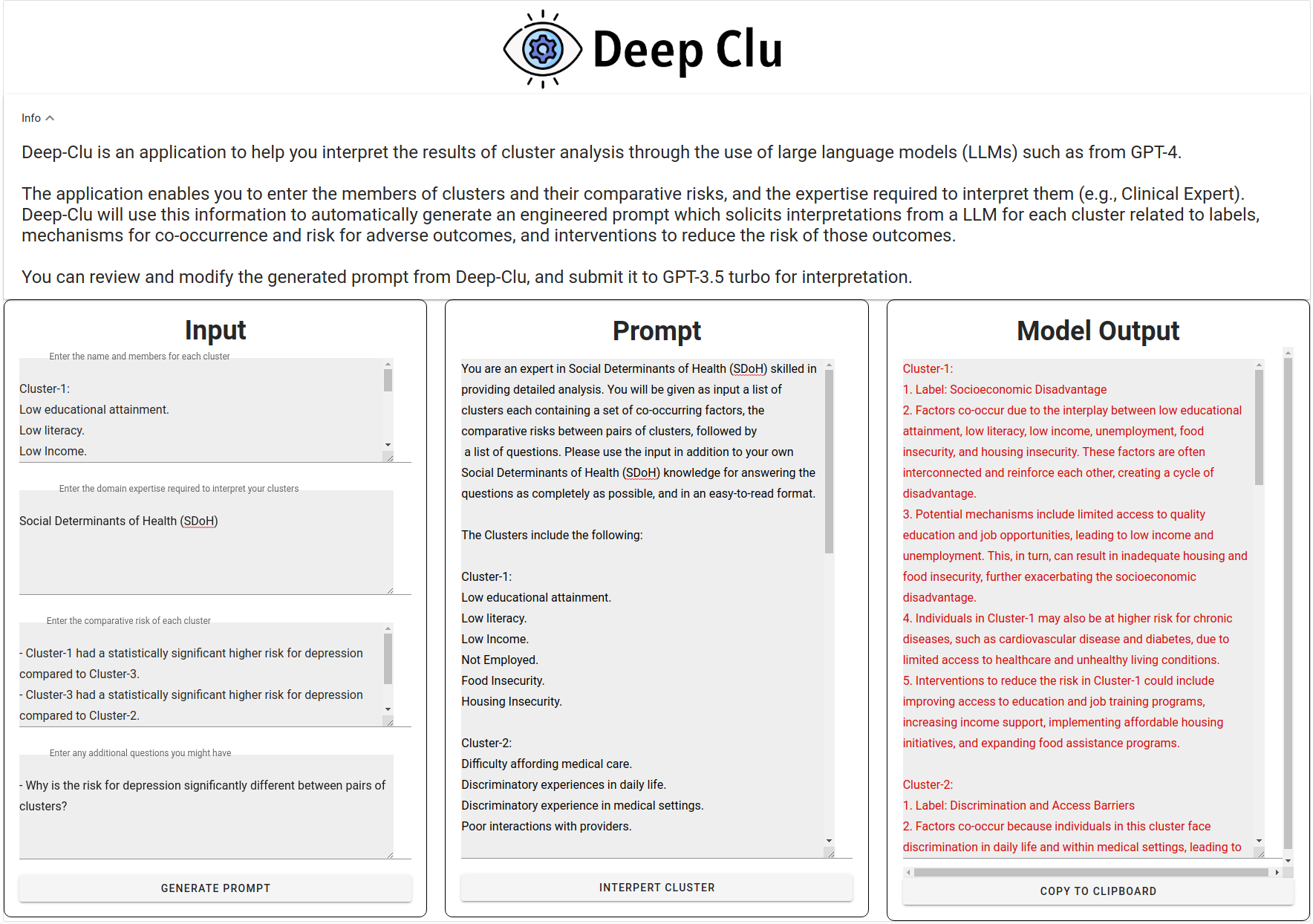 Deep Clu Interface