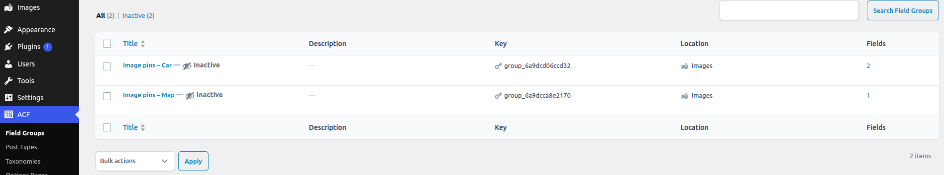 The two source field groups, inactive