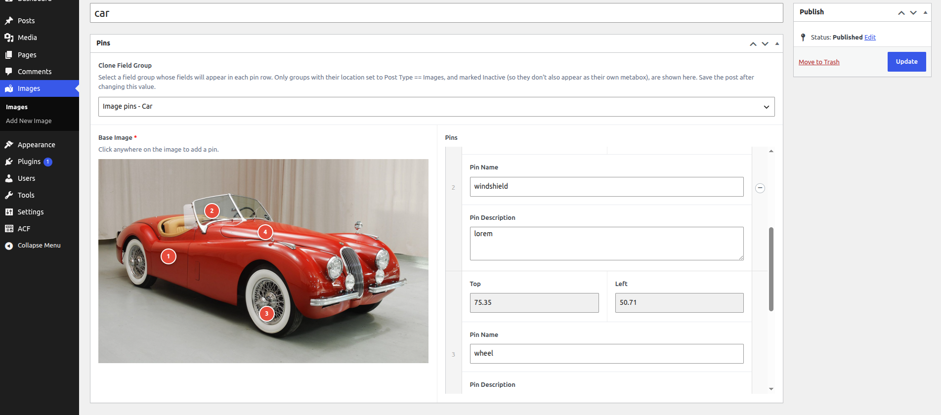 Editing an image with pins clone