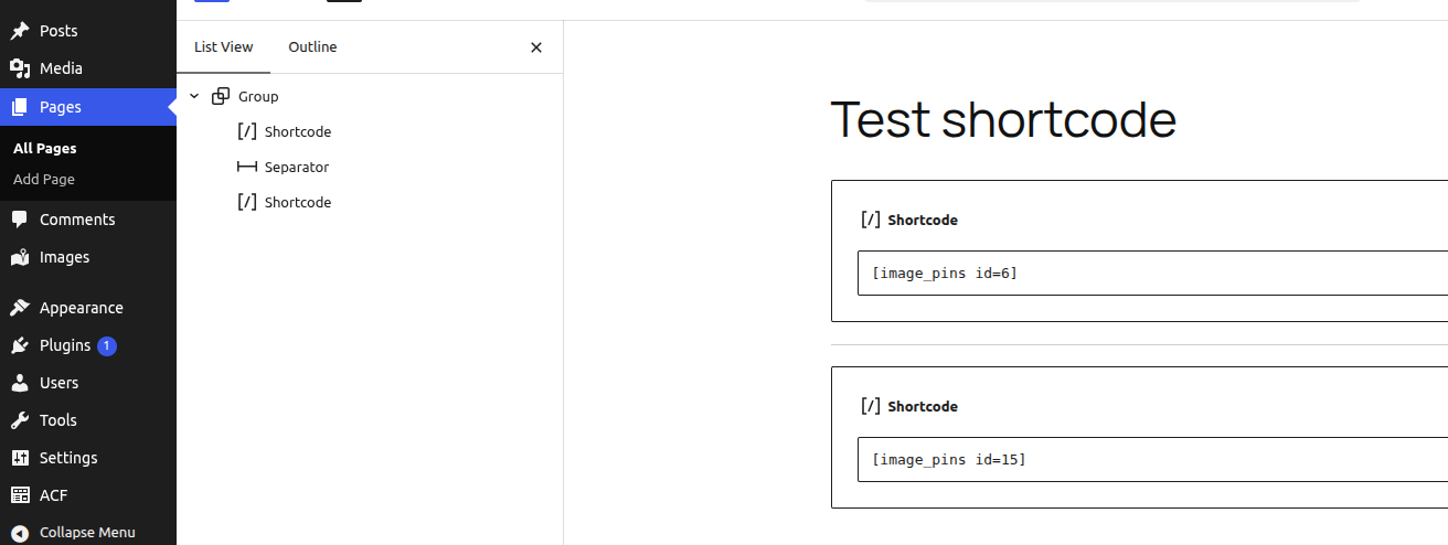 A page with two [image_pins] shortcodes