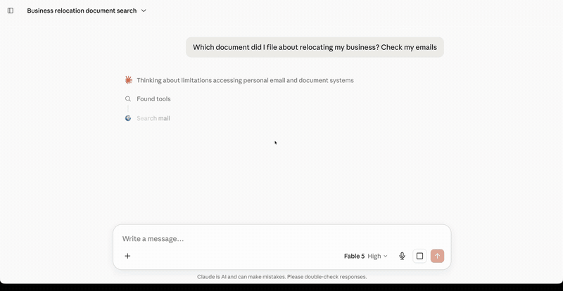 Claude answering a question about a mailbox through this server