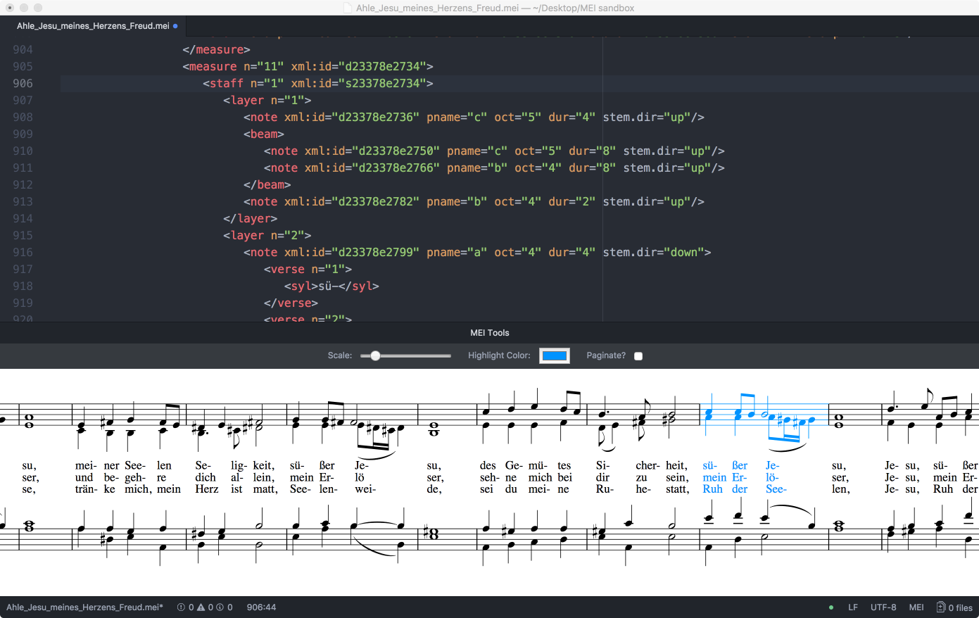 screenshot - Ahle chorale, not paginated, blue highlight