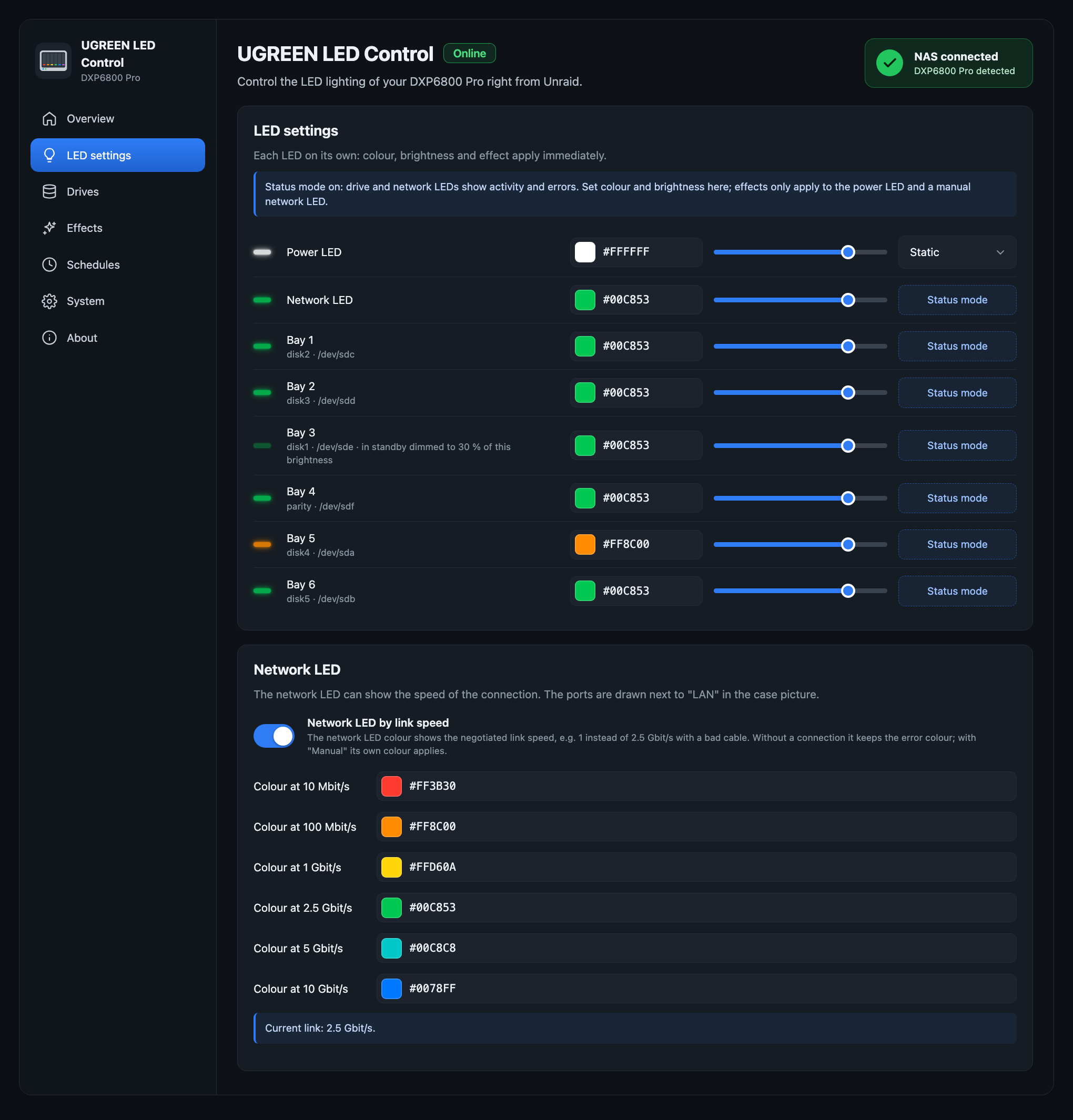 LED settings