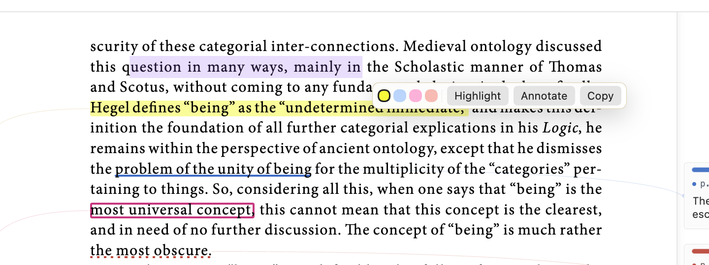 Simple buttons for highlighting, annotating, or copying selected words