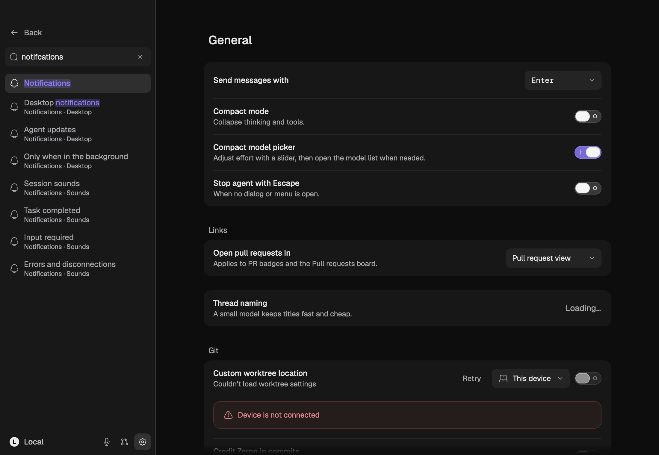 Query "notifcations"