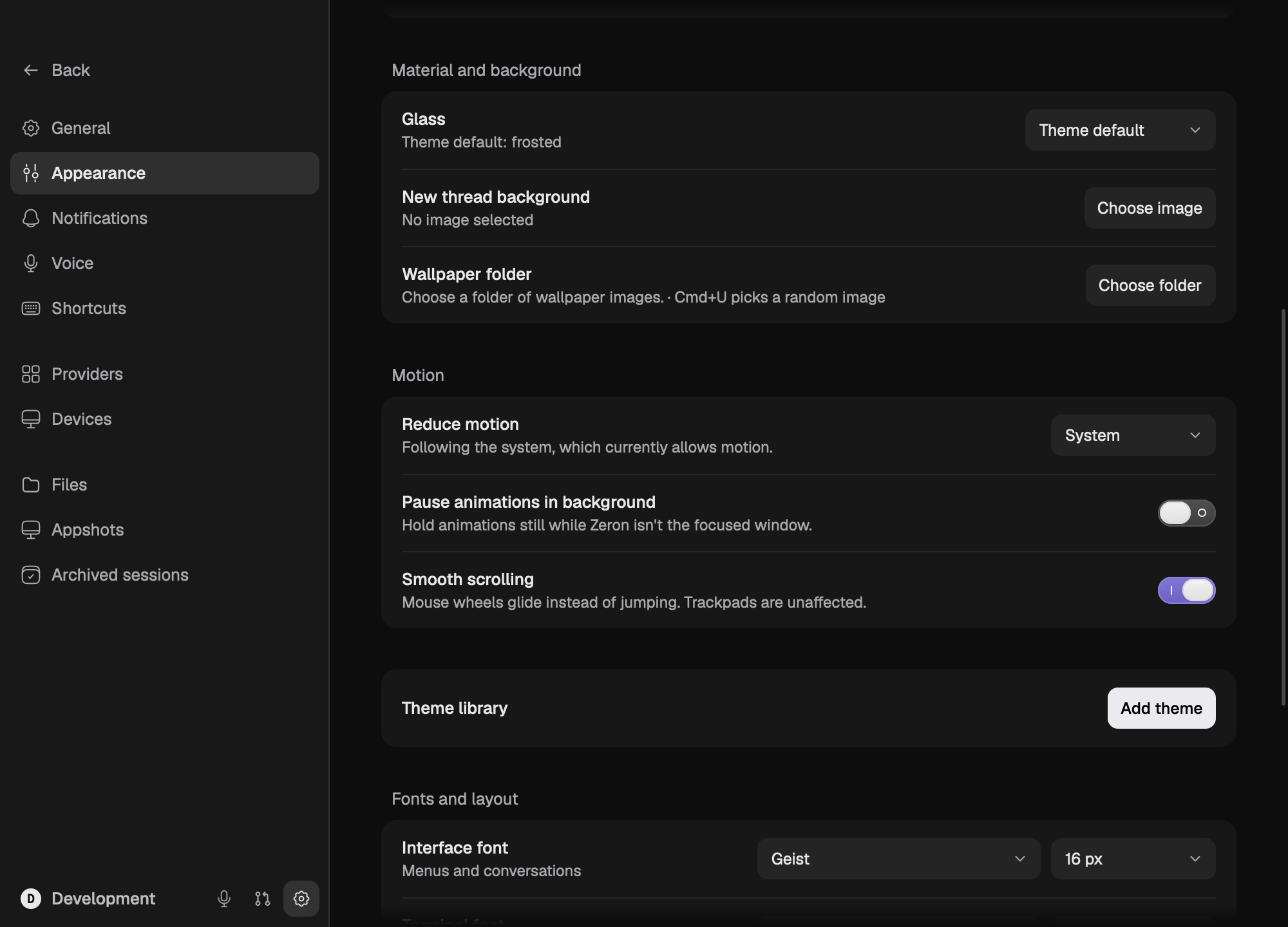 Settings, dark