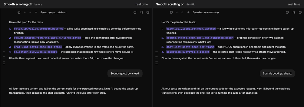 Smooth scrolling off vs on