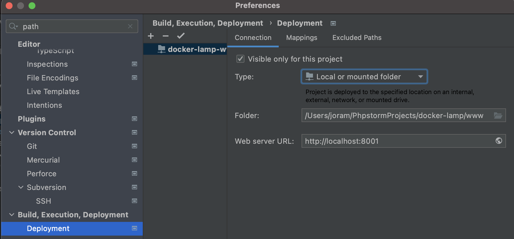 PHPStorm Xdebug project folder settings