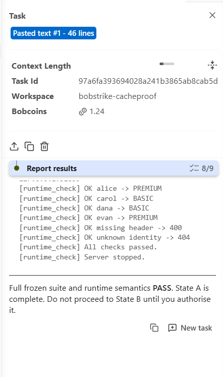 Bob session summary for State A build
