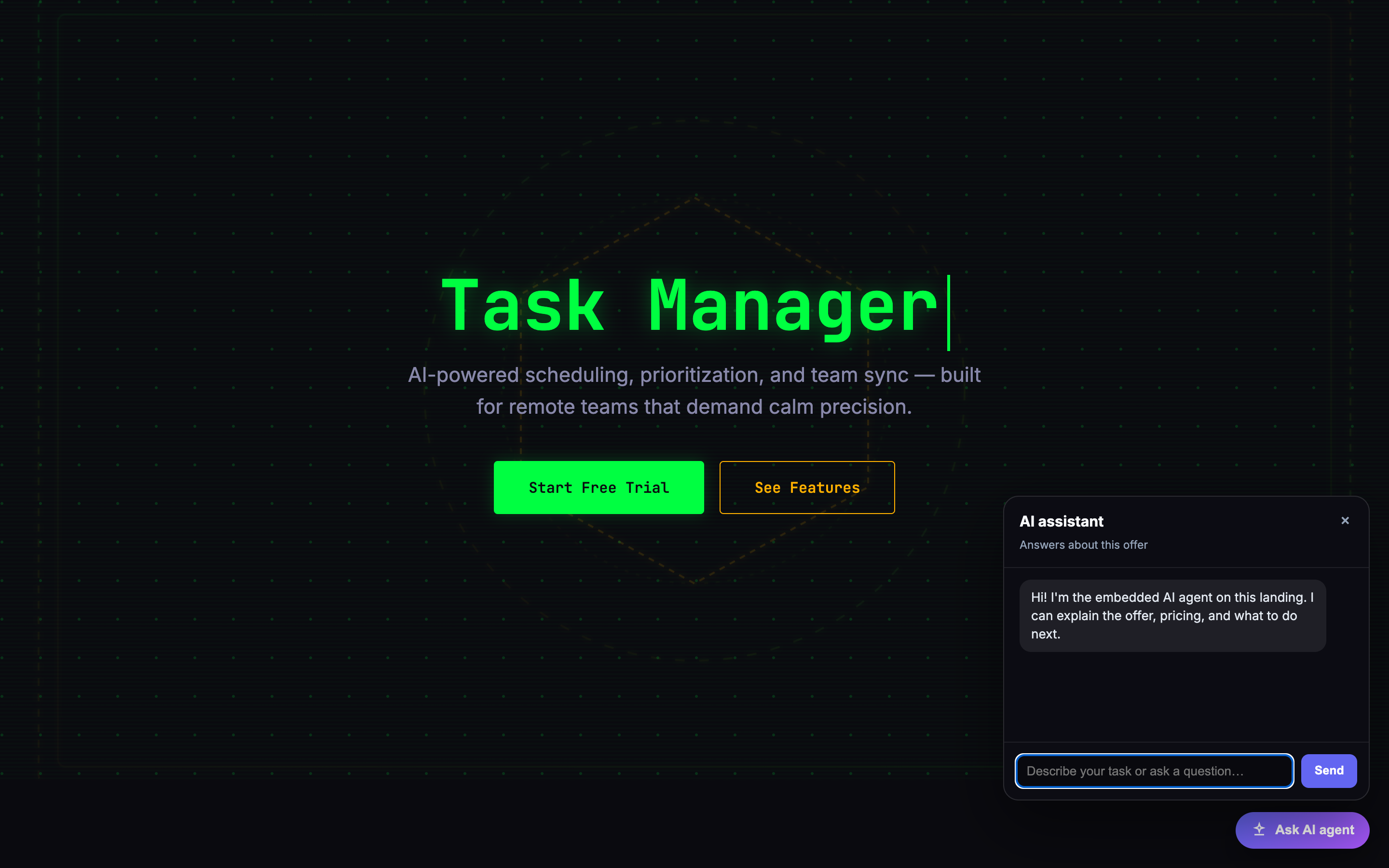 SaaS task manager landing