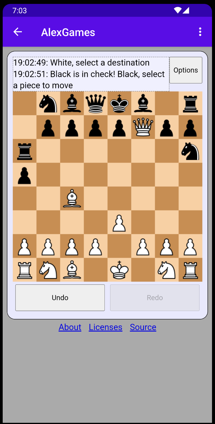 Screenshot of Chess on the mobile version of AlexGames