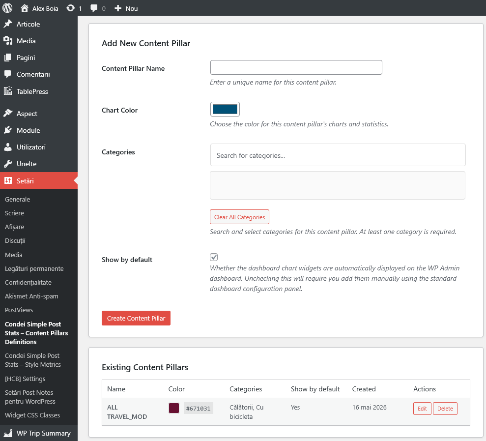Dashboard - custom content pillar management