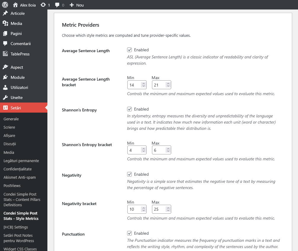 Dashboard - style metric settings