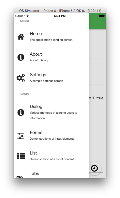 A Demo Material-Angular App running on iOS