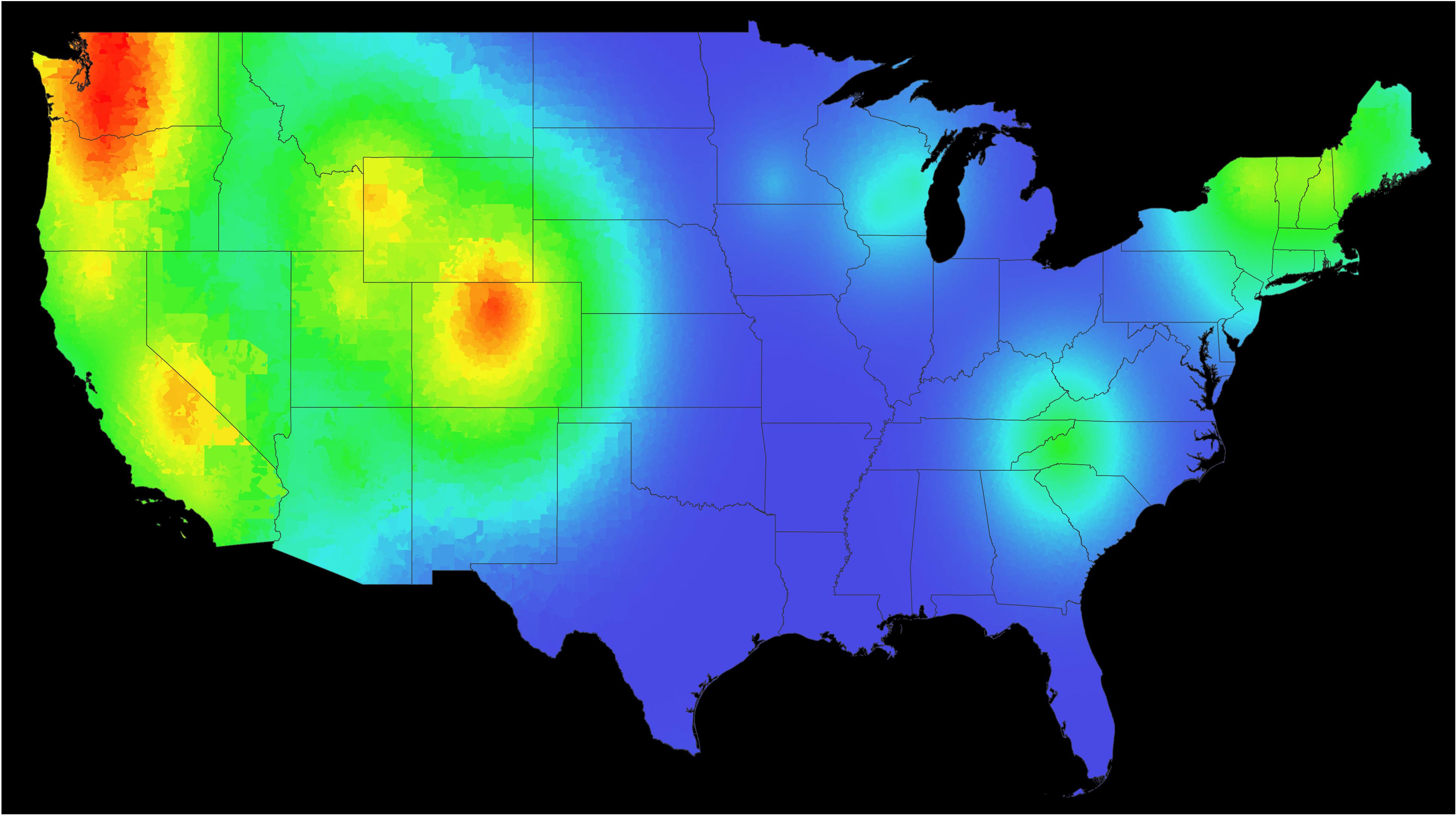 Map of the best places to live in the US for rock climbing (details in