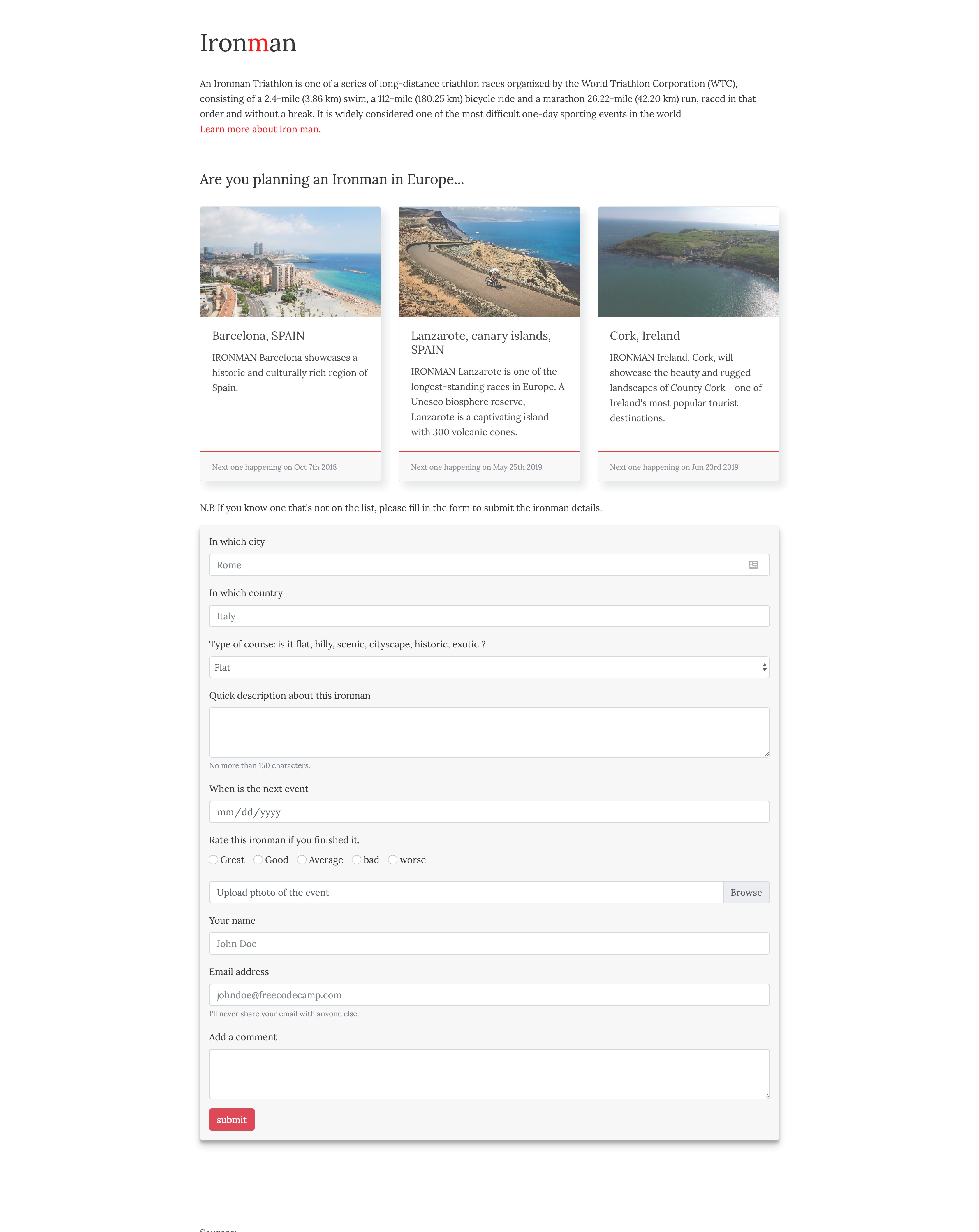 screenshot of the survey form