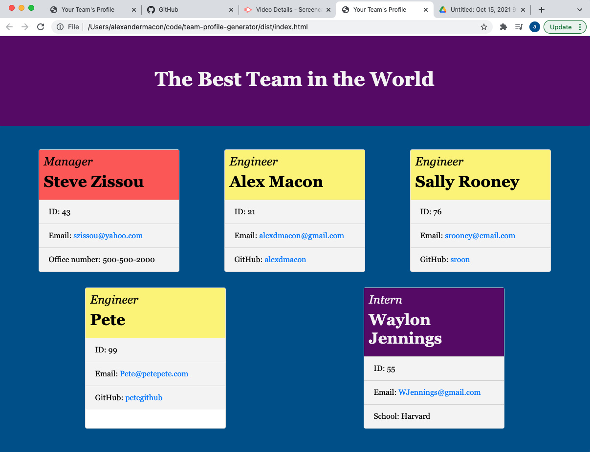 team profile generator screenshot