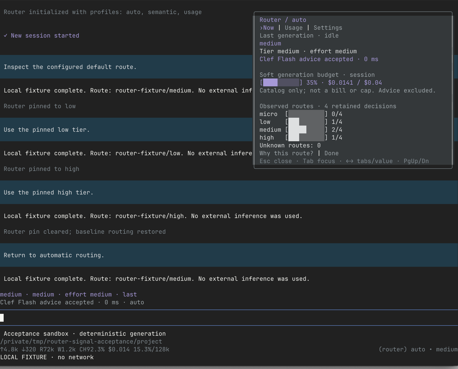 Native Pi router inspector with an above-editor route strip