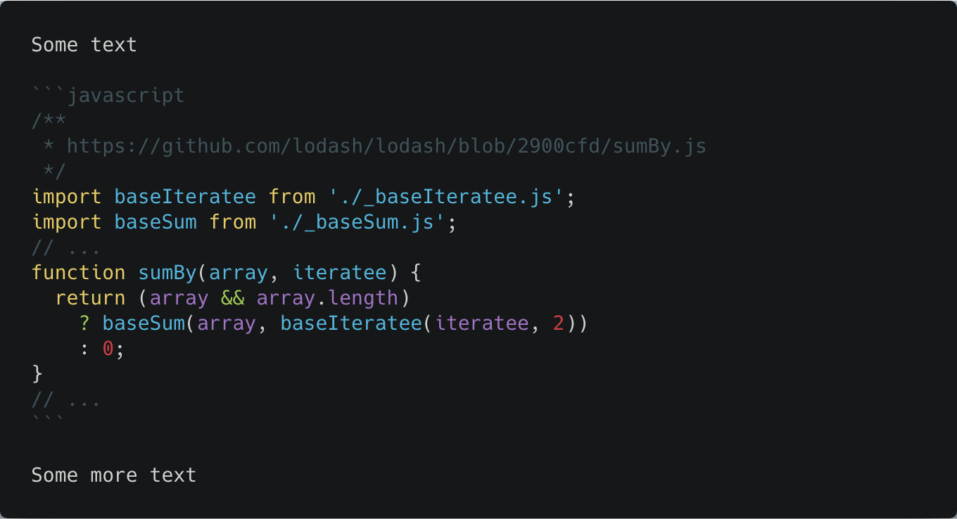 Sample output with language and line range