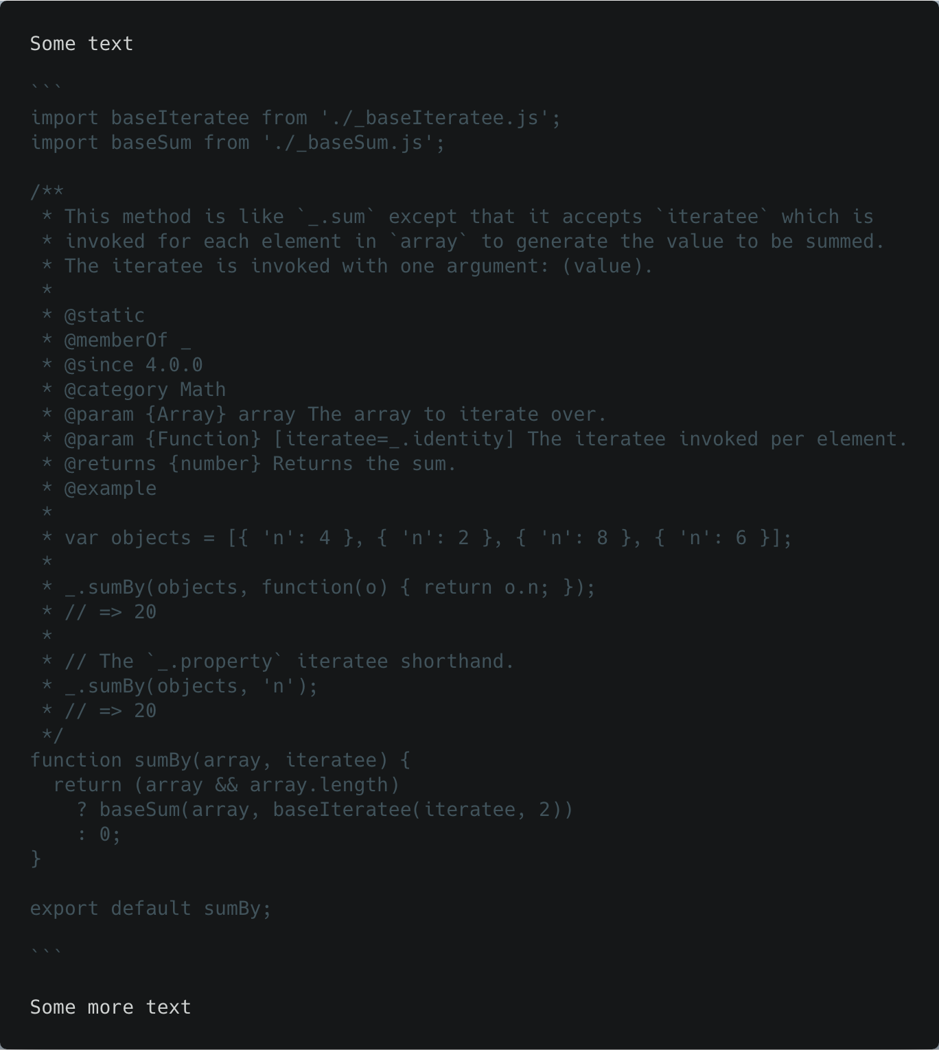 Sample output with no language and no line range