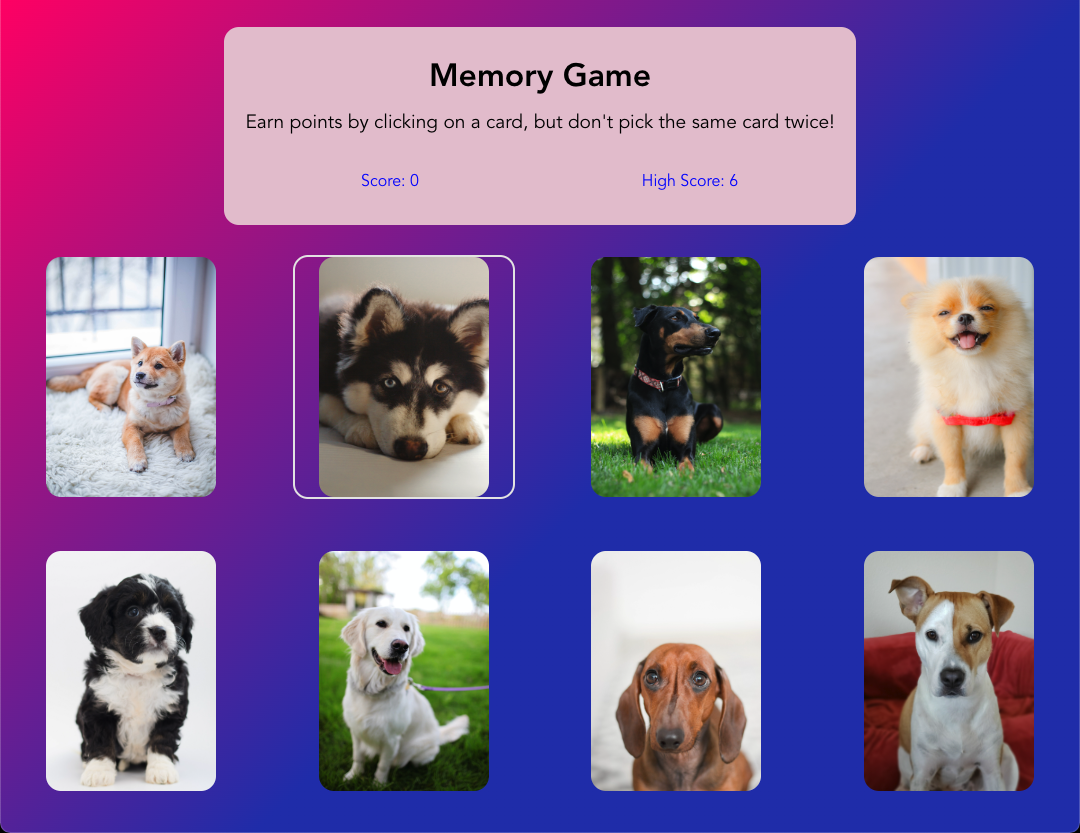 Memory Game app screenshot