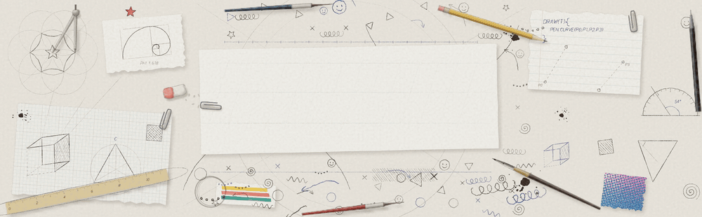 anidoodle: an artist's table of code-drawn doodles, with the name writing itself in calligraphy