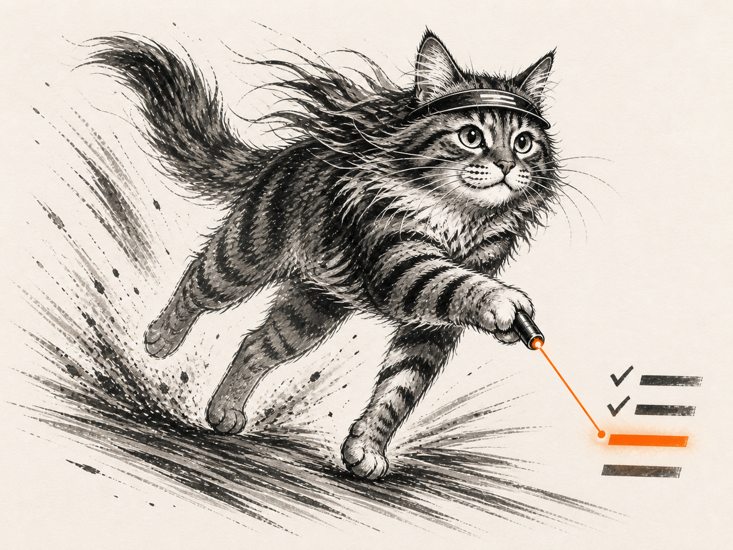 The Rundown cat aims its laser at a checklist, one line lit