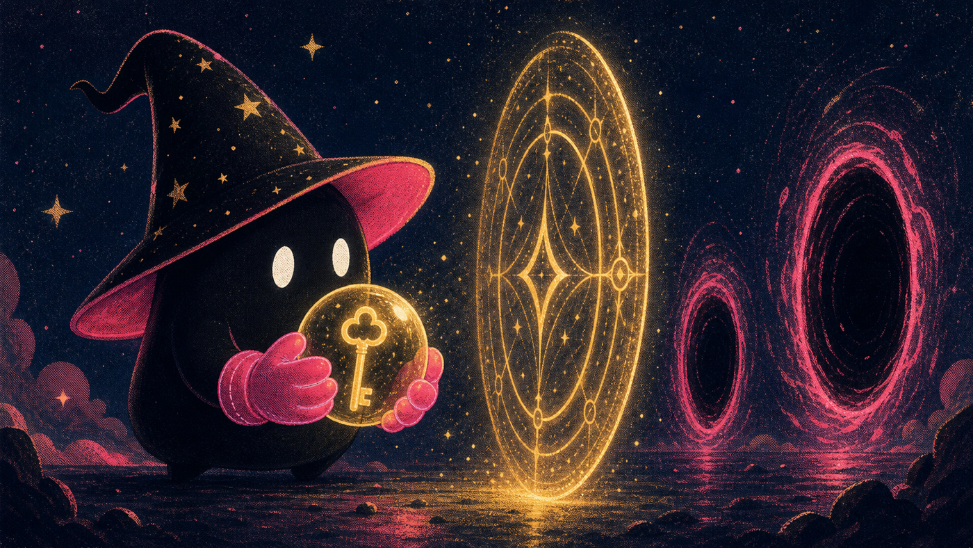 The sorcerer in protective gloves guarding a single glowing key behind a ward, keeping it away from open lanes