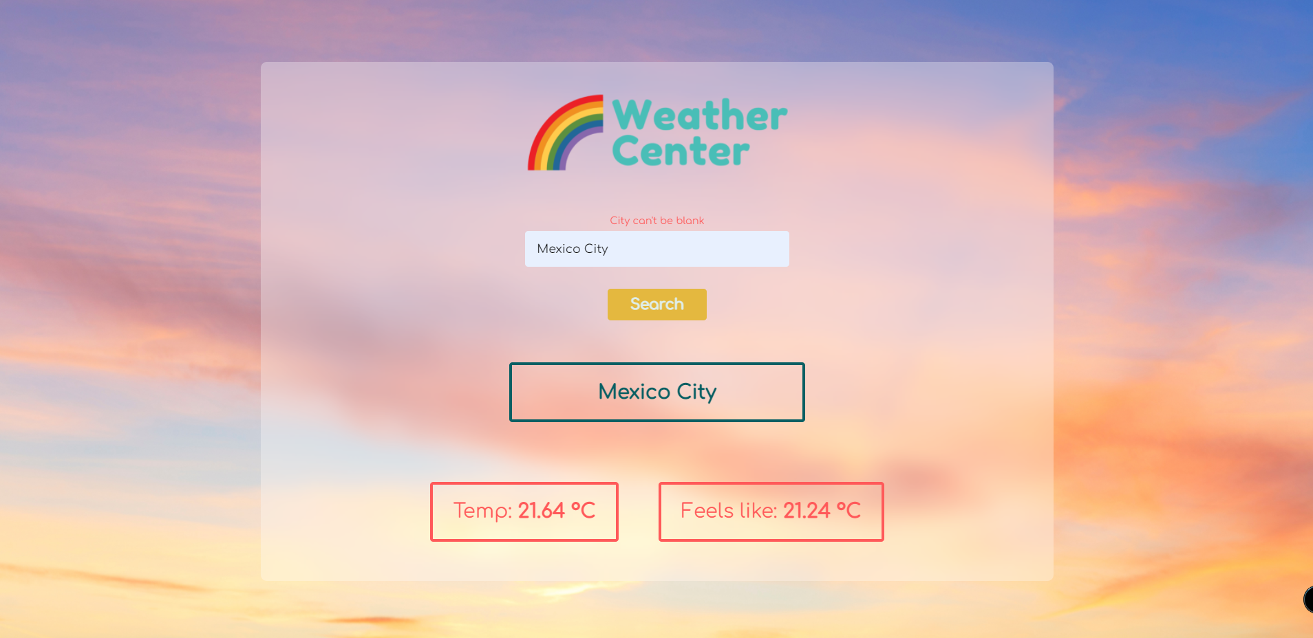 screenshot of JS Weather App