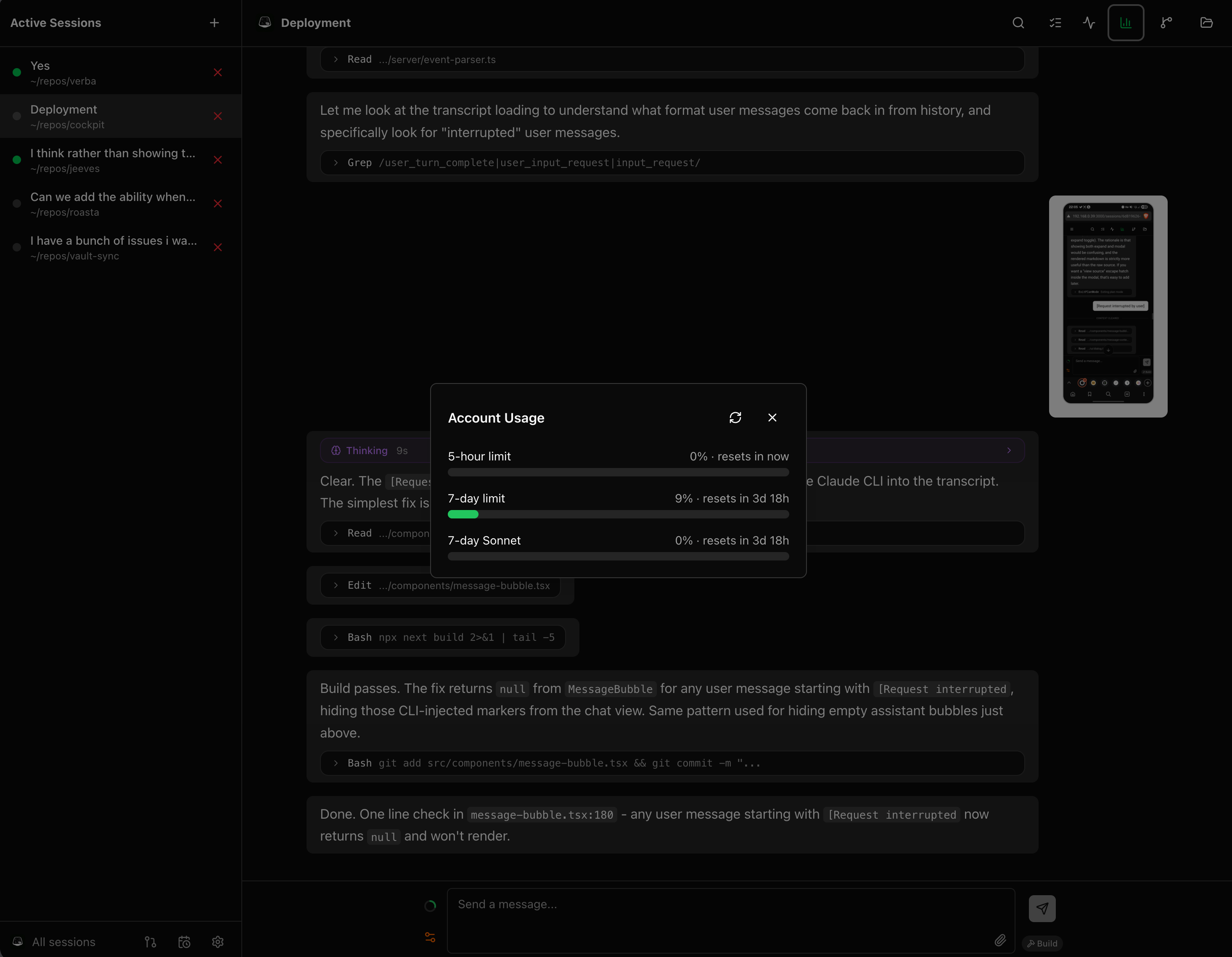 Account usage modal