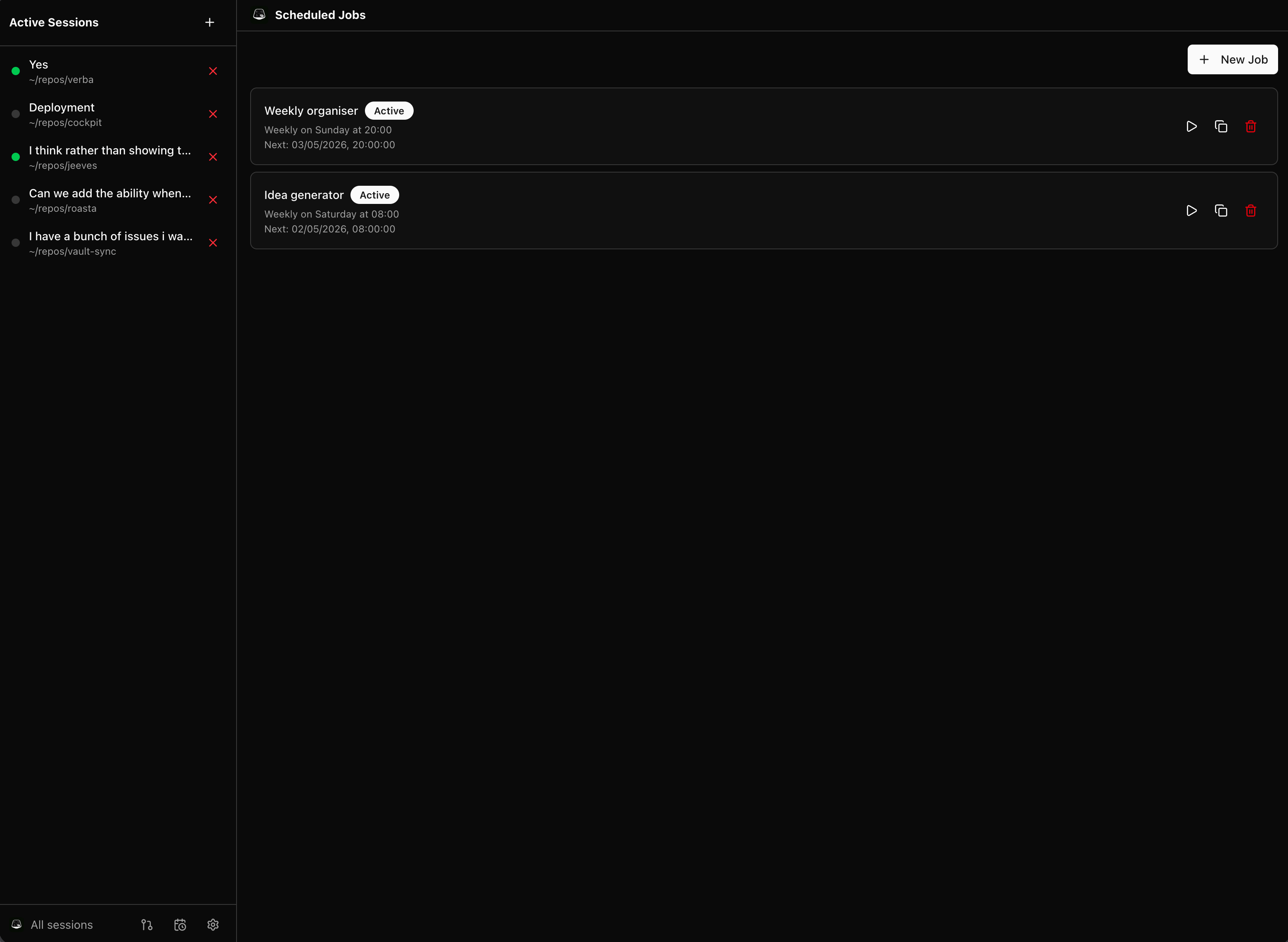 Scheduled jobs page