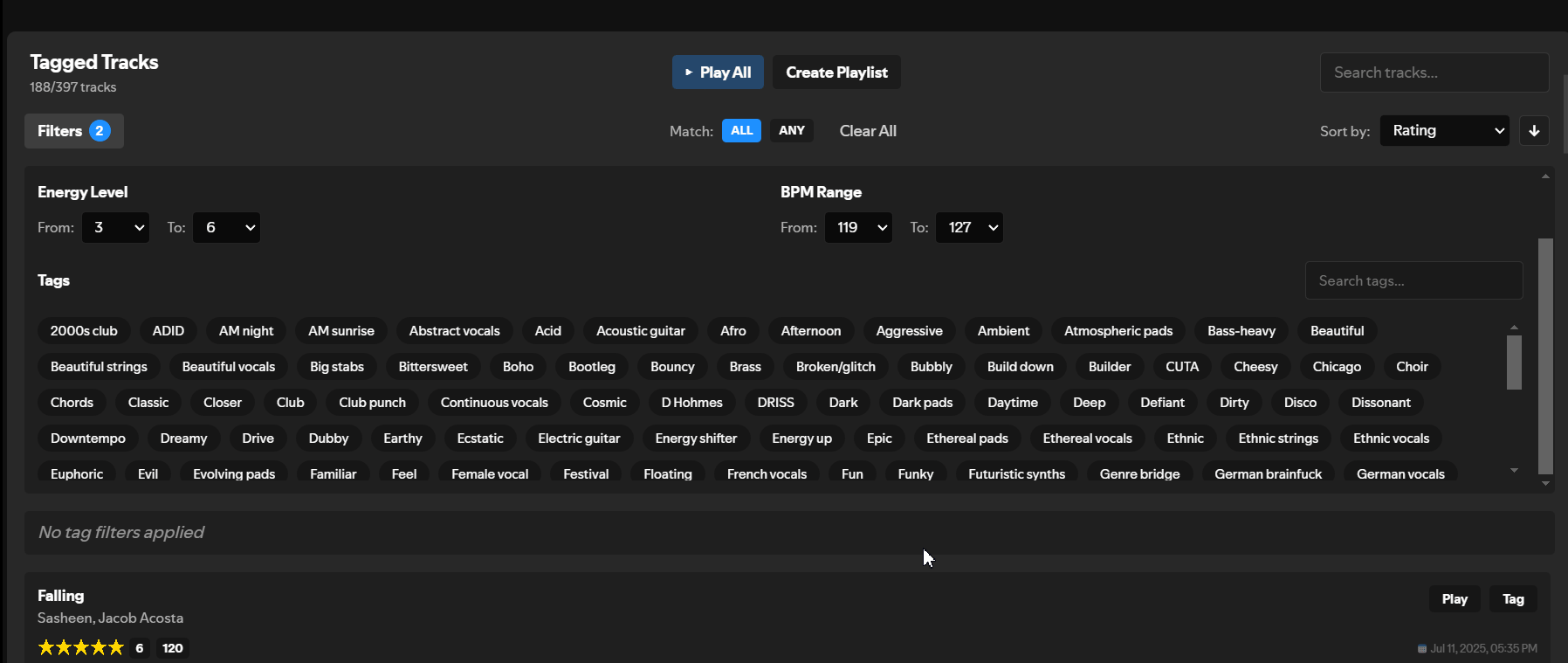 Using filters to create custom playlists in Tagify