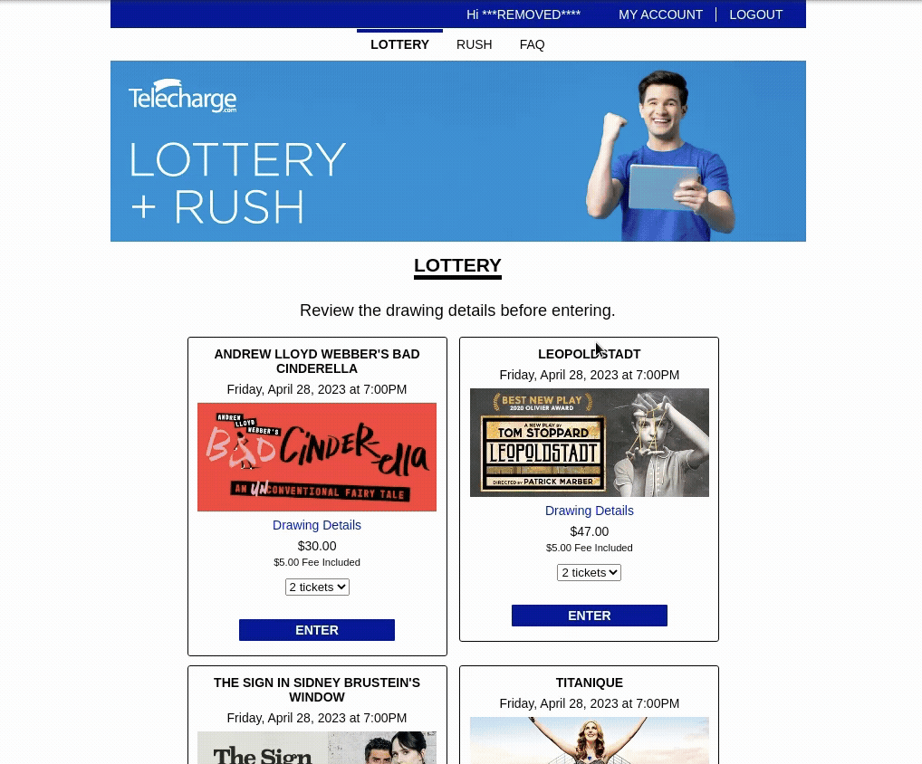 Gif showing the program in action entering the lottery