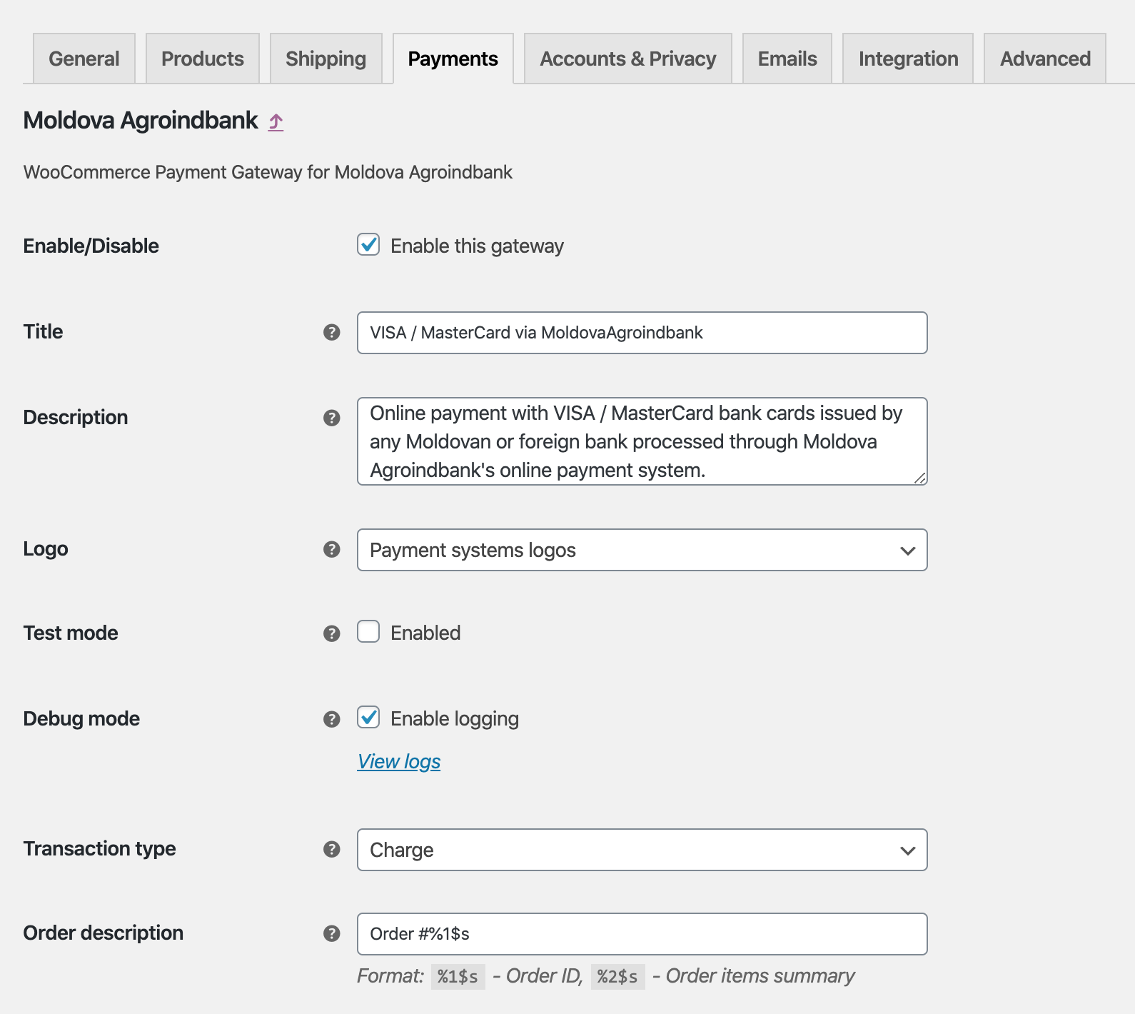 Plugin settings