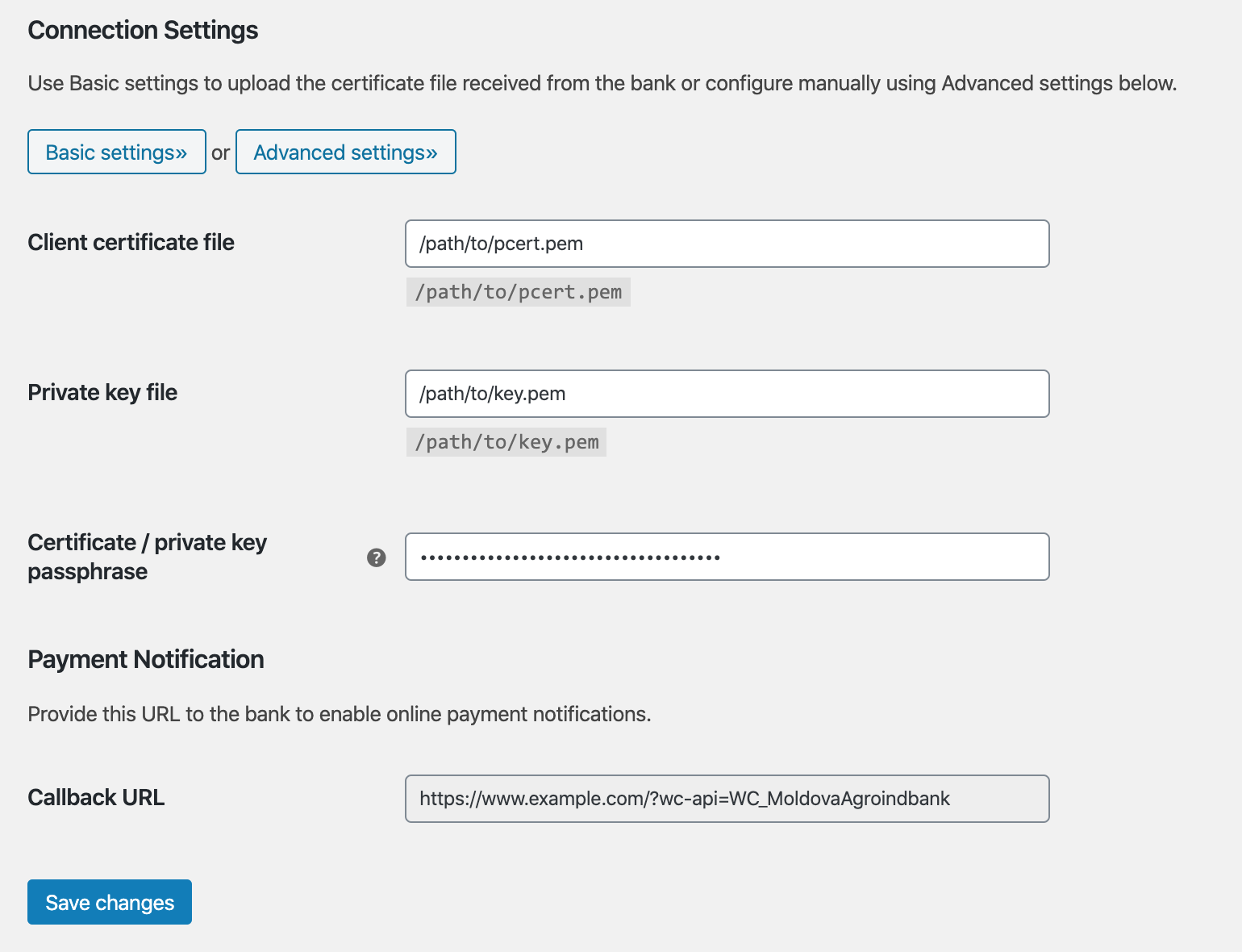 Advanced connection settings