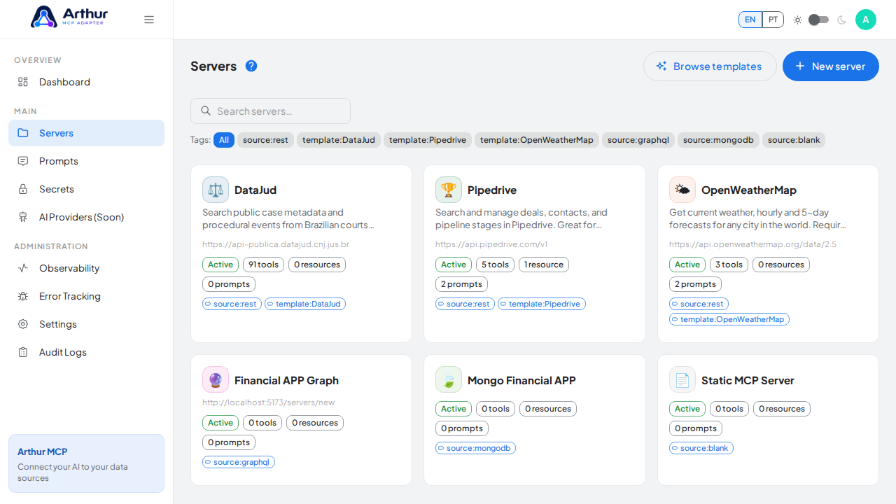 Bring the Servers area into the viewport for a focused, semantic screenshot