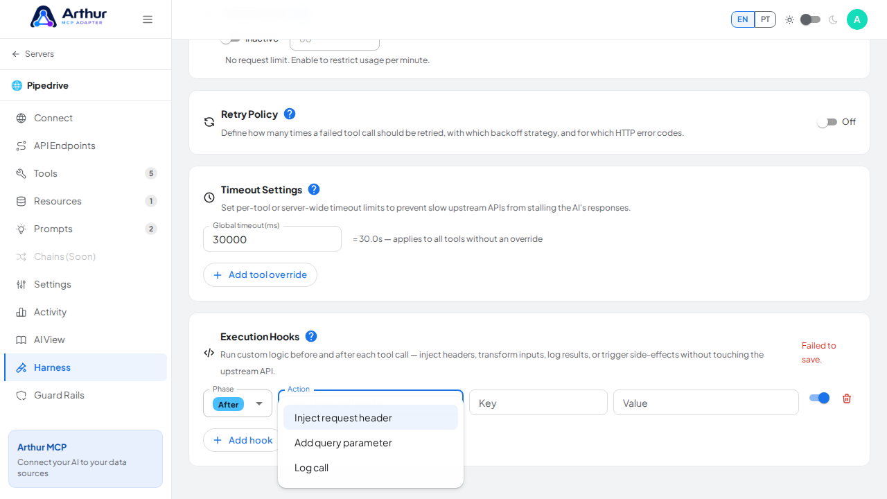 Open the hook action selector